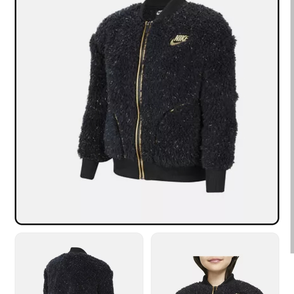 Nike Kids Fuzzy Black Jacket with Gold Accents